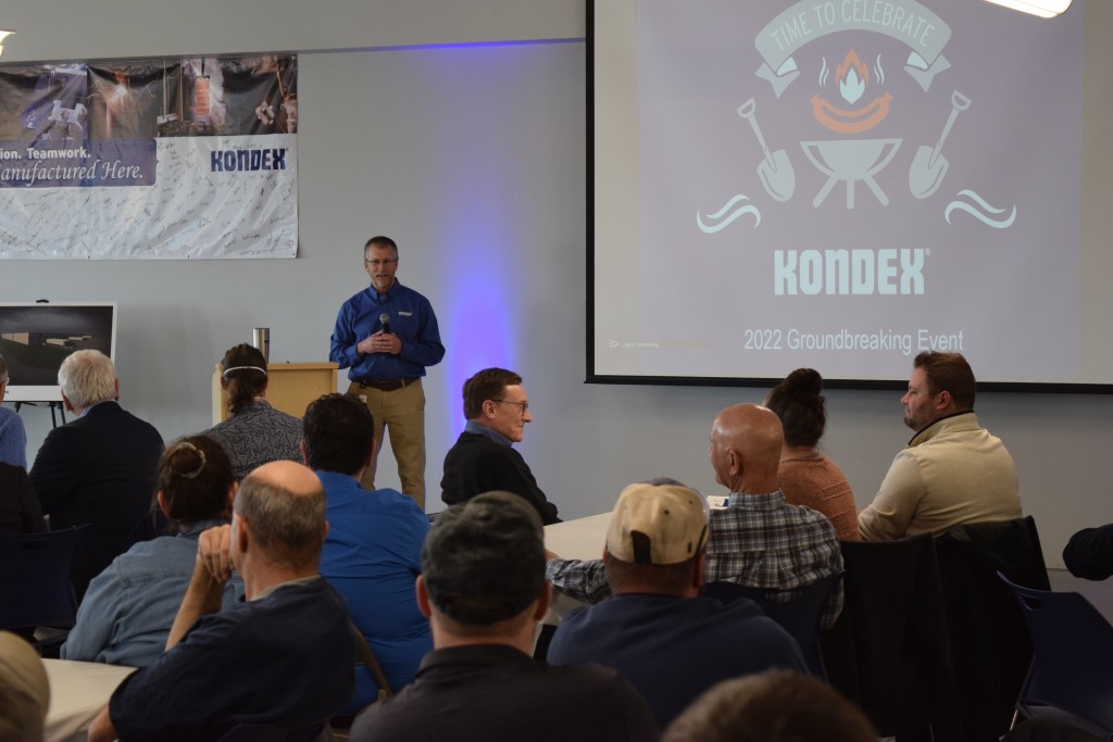 4-20-22: Kondex President Keith Johnson addresses associates and guests at a groundbreaking celebration