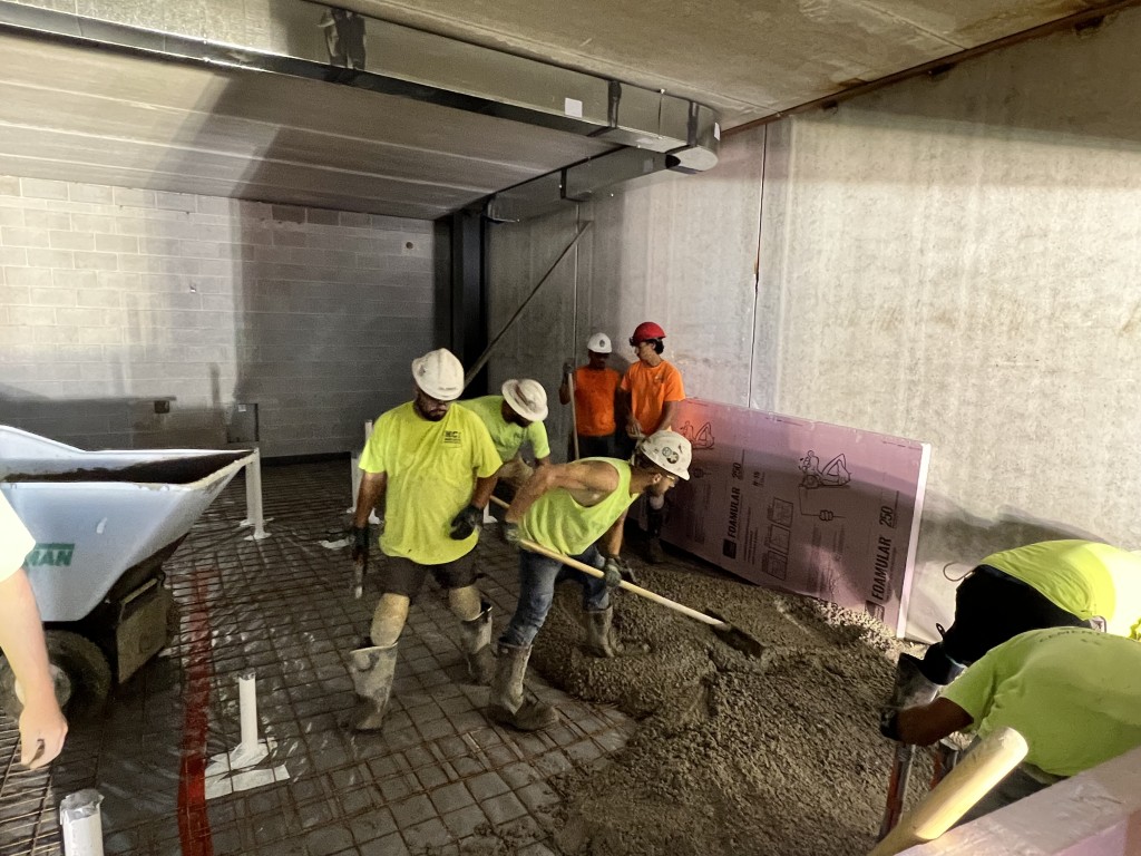 8-31-22: Pouring concrete in the new plant restroom