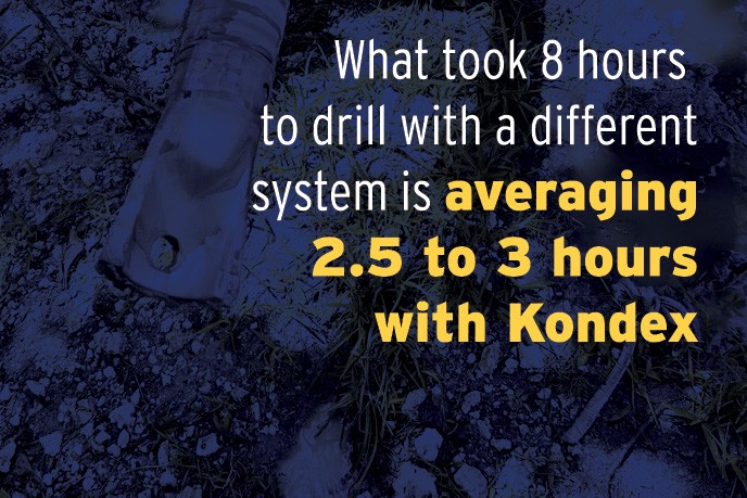 Kondex HDD cobble bit and housing in cobble conditions with text overlaid