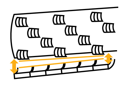 Diagram of unlevel concave with gap widening towards front